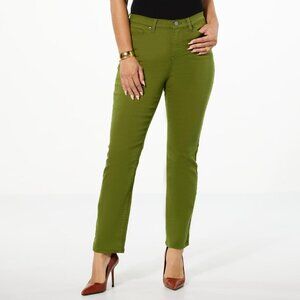DG2 by Diane Gilman Virtual Stretch Denim Straight Leg Jean Size 16P Pesto NEW